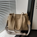 Chic khaki faux leather tote bag with crocodile pattern and stylish woven shoulder strap - Khaki