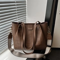 Deep brown crocodile embossed tote bag with vintage patterned wide strap and gold hardware - Brown