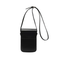 Bolso bandolera minimalista en cuero negro brillante con correa ajustable - Negro