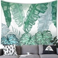 Tropical monstera and banana leaf tapestry in green and blue tones for wall decor - 100x70cm / Nordic Tropical Green Plants-Smooth Style (11)