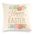 Housse de coussin en lin Joyeuses Pâques avec motifs floraux et texte festif - Lettre Happy Easter Floral (3)