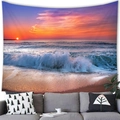 Macro detail of tropical sunset beach tapestry with vivid purple and orange ocean waves - Crashing Waves Purple Glow Style (15)