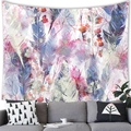 Macro shot of dreamcatcher watercolor tapestry with colorful feathers over a modern grey sofa - 100X70 / Peach Skin / Purple Smudge Feather Style