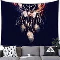 Detail of dreamcatcher tapestry with feathers and beads hanging over a modern gray sofa - 100X70 / Peach Skin / Deep Blue Dreamcatcher Style