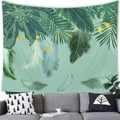Tropical rainforest wall tapestry with green palm leaves and golden feathers on a teal background - 100x70cm / Tropical Rainforest Feather-Smooth Style (12)