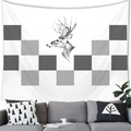 Minimalist black and white deer sketch tapestry hanging above a modern sofa - Minimalist Sketch Deer (Style 7)