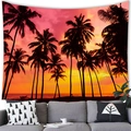 Arazzo tropicale con palme al tramonto nei toni vibranti del rosa e del viola - 100x70(Pelle di Pesca) / Silhouette di Palma al Tramonto (Stile 11)