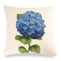 Linen pillowcase with realistic blue hydrangea floral print on beige fabric - 18x18 Inch / Style 6 (zx102)