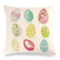 Federa per cuscino in lino con uova di Pasqua e fiori dai motivi colorati su bianco - 45x45cm / Disposizione di Nove Uova di Pasqua (6)