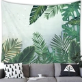 Tropical monstera leaf tapestry wall hanging with green palm leaves and blue watercolor background - 100x70cm / Tropical Watercolor Plants-Smooth Style (13)