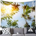 Arazzo da parete con palme tropicali e sole per decorazione murale di soggiorni moderni - 100x70(Pelle di Pesca) / Luce Solare Giungla Tropicale (Stile 12)