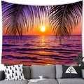 Tapiz de playa con atardecer tropical y siluetas de palmeras sobre un sofá gris moderno - Siluetas de Palmeras al Atardecer Tropical (3) / 100x70cm (Piel de melocotón)