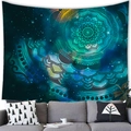 Starry sky mandala tapestry in peacock green and royal blue on a living room wall - 100x70cm Peach Skin Fabric / Teal Royal Blue Starry Mandala (Style 16)