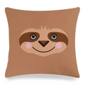 Detailed macro view of linen fabric texture on square sloth print cushion cover - Sloth Style