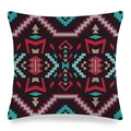 Détail d'une housse de coussin en lin avec motifs géométriques et texture tissée - 45cmx45cm / Style Symétrique Brun Rouge Brique (16)