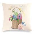 Federa in lino per Pasqua con scritta Happy Easter e cesto di uova colorate - 45x45cm / Cesto di Fiori e Uova Dipinti a Mano (7)