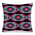 Détail de la housse de coussin en lin avec motif aztèque rose et turquoise brodé - 45cmx45cm / Style Géométrique Aztèque Rose Vert (15)