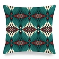 Vue détaillée du motif aztèque géométrique sur la housse de coussin en lin texturé - 45cmx45cm / Style Aztèque Rouge Brique Cyan (11)