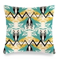 Vue détaillée de la housse de coussin en lin avec motif géométrique et texture plume - 45cmx45cm / Style Abstrait Aile Cyan Jaune (10)