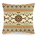 Vue détaillée d'une housse de coussin en lin aux motifs ethniques géométriques orange - 45cmx45cm / Patchwork Ethnique Orange Brun Crème (9)
