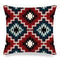 Federa per cuscino in lino con motivo geometrico etnico in rosso e blu navy per il divano - 45cmx45cm / Stile Geometrico Giuntato Rosso Blu Notte (1)
