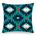 Federa per cuscino quadrata in lino con motivi geometrici nei toni petrolio e blu navy - 45cmx45cm / Stile Simmetrico Verde Arancione Bianco (2)