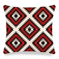 Federa in lino con motivo geometrico a rombi rosso e nero per divano di casa - 45cmx45cm / Stile Rombo Rosso Nero Crema (4)