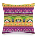 Funda de cojín étnica de lino con patrones de mandala coloridos y rayas geométricas - Estilo Mandala Bohemio 1 (zx132-1)