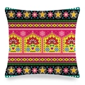 Funda de cojín étnica de lino con patrones florales de mandala en fondo blanco - Estilo Geométrico Loto 3 (zx132-3)