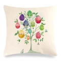 Motivo albero di Pasqua su federa in lino con ornamenti floreali colorati - 45x45cm / Albero Lussureggiante Pieno di Uova (9)