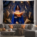Ταπετσαρία Halloween με κορίτσι με μπλε κουκούλα, μαγικό βιβλίο και διακόσμηση κολοκύθας - 100X70 / Peach Skin / Μπλε Μαγικό Βιβλίο (13)