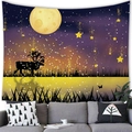 Modern living room wall decor showing a moonlit starry night tapestry above a grey sofa - Purple Orange Galaxy Elk (Style 2) / 100x70cm (Peach Skin Fabric)