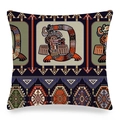 Housse de coussin en lin style aztèque avec motif ethnique géométrique bleu et orange - 45cmx45cm / Style Illustration Mythologie Aztèque (5)