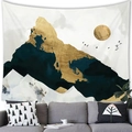Detailed close-up of mountain landscape tapestry in a modern living room setting - Abstract Gold Mountains (1) / 100x70cm (Peach Skin)