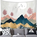 Detailed macro view of abstract mountain tapestry with gold and navy geometric patterns - 3 / 100x70(Peach Skin)