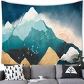 Detail of mountain sunrise wall tapestry hanging above a sofa in a modern living room - 4 / 100x70(Peach Skin)