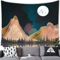 Dettaglio dell'arazzo artistico con paesaggio montano sopra un moderno divano grigio - 100x70(Pelle di Pesca) / Serena Vista della Montagna Notturna (5)