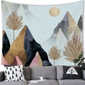 Dettaglio di un arazzo con sagome di montagne e arte nordica in un soggiorno moderno - 100x70(Pelle di Pesca) / Paesaggio Astratto Nordico(7)