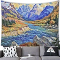 Tapiz artístico de montañas nevadas y ríos azules para decoración de pared en el hogar - 100X70 / Río de Montaña Nevada (11) / Piel de Melocotón