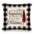 Detail of Christmas buffalo plaid linen pillowcase with holiday text and tree print - Farmhouse Christmas Style (15)