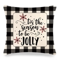 Detailed texture of Buffalo Check linen pillowcase with 'tis the season to be JOLLY' print - Jolly Season Style (14)