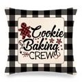 Detail of buffalo plaid Christmas pillow cover featuring Cookie Baking Crew gingerbread print - Gingerbread Baking Crew Style (12)