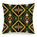 Housse de coussin ethnique avec motifs géométriques colorés sur tissu en lin noir - 45cmx45cm / Style Géométrique Jaune Vert Orange (6)