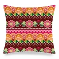Ethno-Kissenbezug aus Leinen mit böhmischem Blumenmuster in Rot und Grün - Boho Rot Rosa Blumenstil 6 (zx132-6)