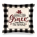 Detail of linen pillowcase featuring buffalo plaid border and Amazing Grace text - Bell Music Notes Style (11)