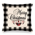 Close-up of linen Christmas pillowcase with black buffalo plaid and Merry Christmas text - Vintage Merry Christmas Style (10)