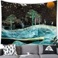 Arazzo con foresta montana e cielo stellato appeso sopra un divano in stile moderno - Renna della Luna d'oro della Montagna Glaciale (Stile 14) / 100x70cm (Tessuto Pelle di Pesca)
