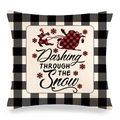Detail of Christmas buffalo plaid linen pillowcase with reindeer and snowflake patterns - Reindeer Snowflake Style (9)