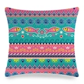 Boho Leinen Kissenbezug mit bunten ethnischen Fisch- und Blumenmustern auf Weiß - Bunter Fisch Ethno Stil 7 (zx132-7)
