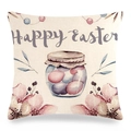 Détail de la housse de coussin de Pâques en lin avec œufs aquarelle et texte imprimé - Style 18